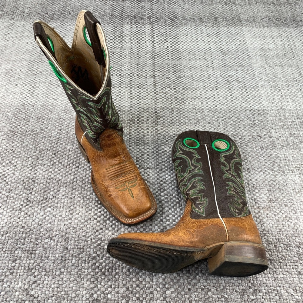 Nocona Western Boots Womens 6.5 B Brown Green Leather Square Toe NB3000 Cowboy